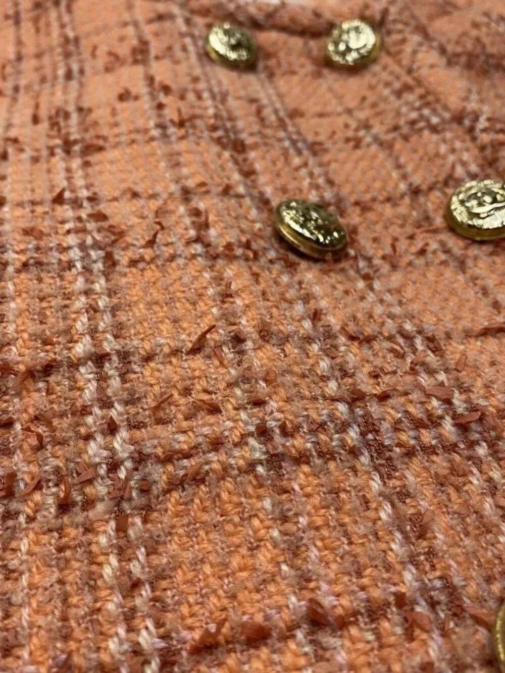 CHANEL Orange Wool Tweed Double Breasted Jacket Spring 2024 Size 36